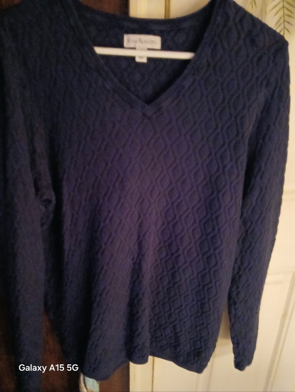 Kim Rogers Navy Diamond Textured V-Neck Sweater